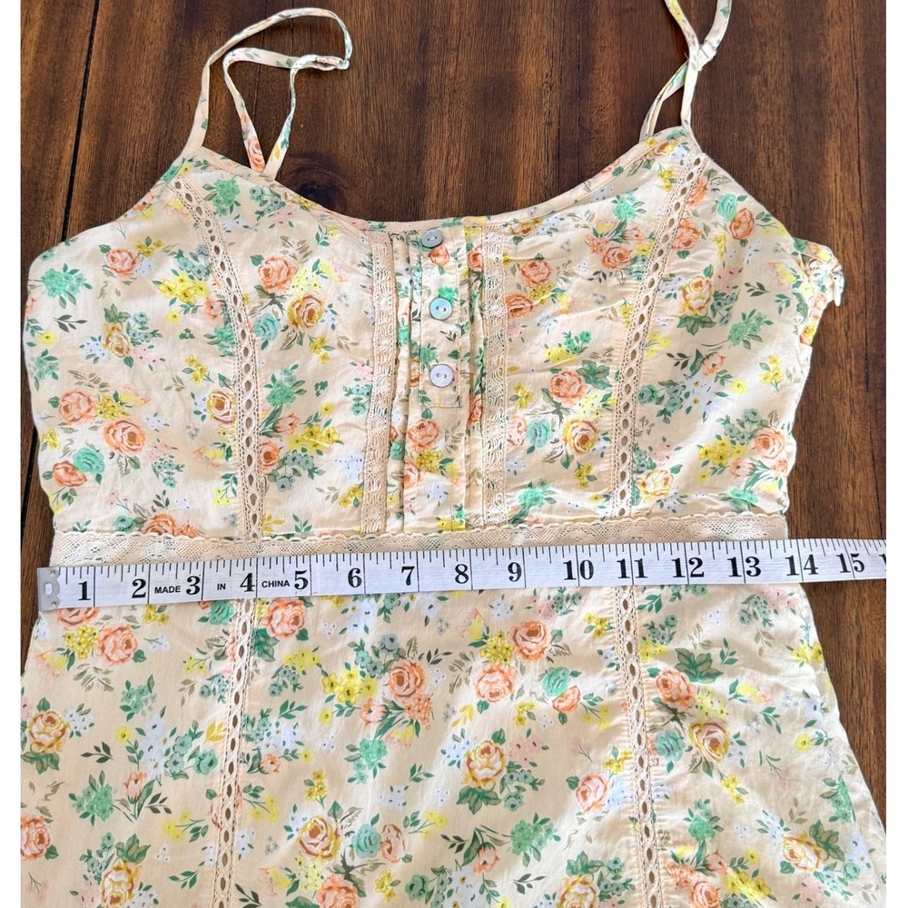 Lost + Wander Yellow Floral Lace Trim Tiered Midi Dress Cottagecore boho Size M - Picture 10 of 12